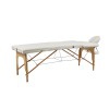 Sella portable beauty table: Three-section structure made of light wood, adjustable by means of tensioners and ergonomic facial hole